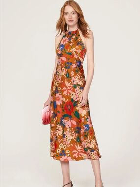 ASTR the Label Floral Halter Midi Dress in Rust Multi